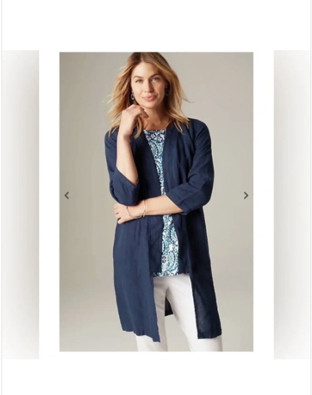 Pure Jill J Jill Linen Duster Size Large Kimono Jacket Indigo Blue Lagenlook NEW